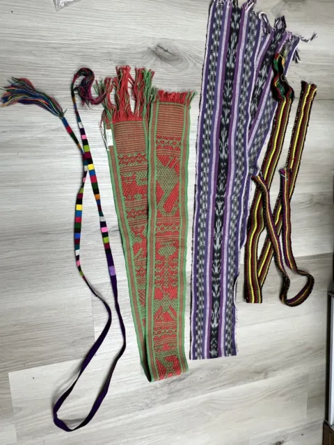 Lot of 5 Vintage Latin American Guatemalan hand woven sash tie belts