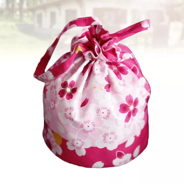 1 Pc Rose Pink Cherry Pattern Japanese Style Drawstring Bag Portable Drawstring