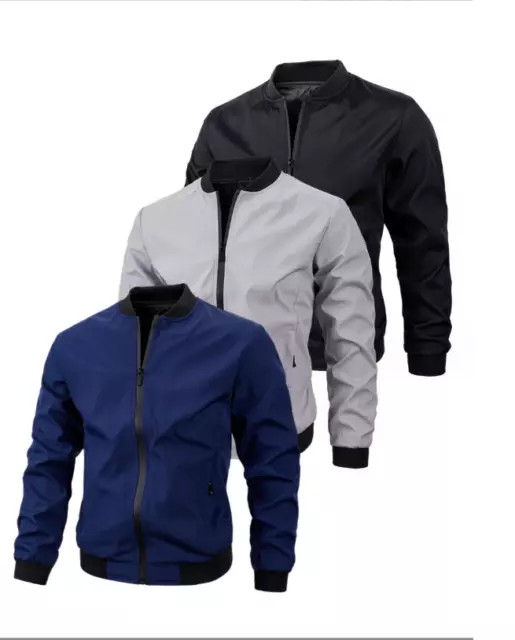 Men's Spring Fall Casual Thin Bomber Jacket Lightweight Sportswear Full-Zip Coat