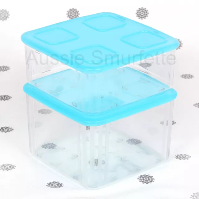 New TUPPERWARE CLEAR Mates Square Low Storage Containers 3150 Teal Blue  Seals- 4