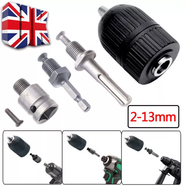 1/2" Drill Chuck Adapter Conversion Kit SDS Plus Hex Shank Adaptor 2-13mm