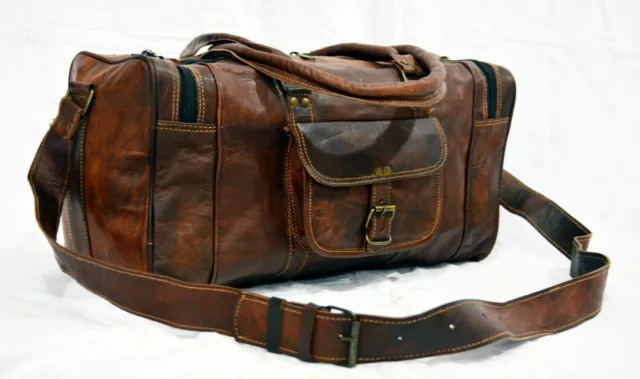 New Men's genuine Leather large vintage duffle travel gym weekend overnight bag