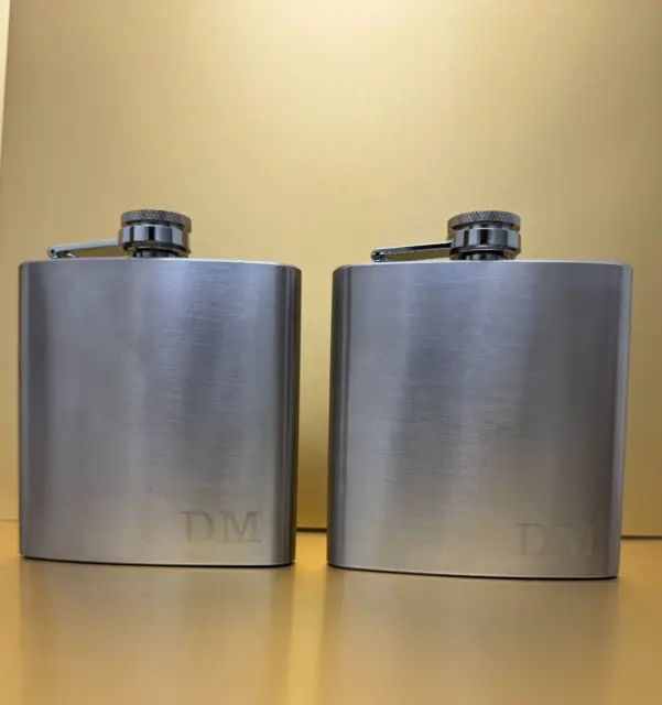 🐆Lot of 2 DM Pocket Flask Stainless Steel 6oz