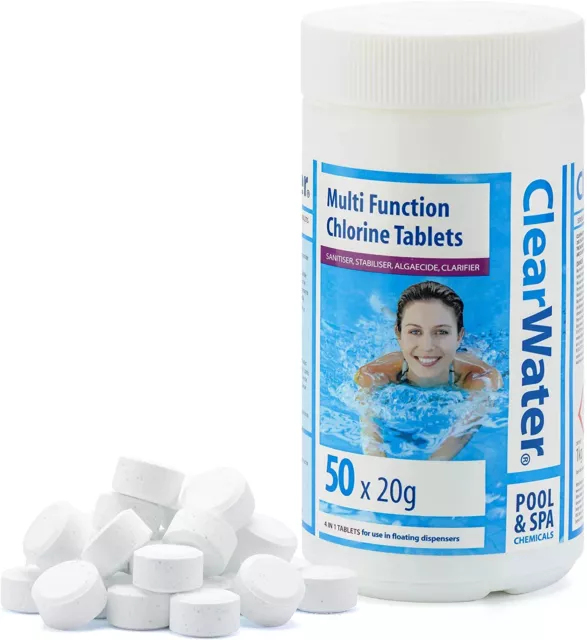 CLEARWATER Chlorine Tablets Mini Multifunction 50 x 20g Hot Tub Lay Z Lazy Spa