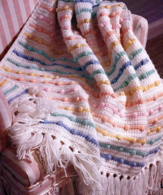 PRETTY Puffed Stripes Baby Afghan/Crochet Pattern INSTRUCTIONS ONLY