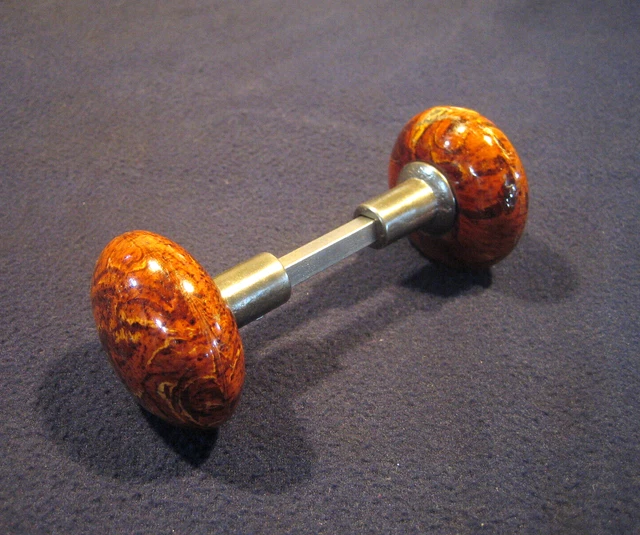 Pair Antique Brown Marble Swirl Tiger Eye Bennington Porcelain Door Knobs 1890's