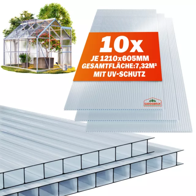 10x Plaques de polycarbonate 6mm 1210x605mm 7,3m² panneau double serre de jardin