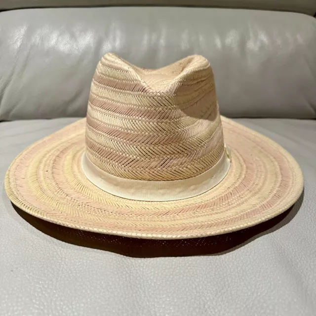 Wyeth Cream Pink Striped Rancher Hat 100% Paper OS