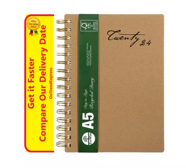 2024 Diary Cumberland EcoWise Recycled A5 Day to Page Kraft 51SECB24