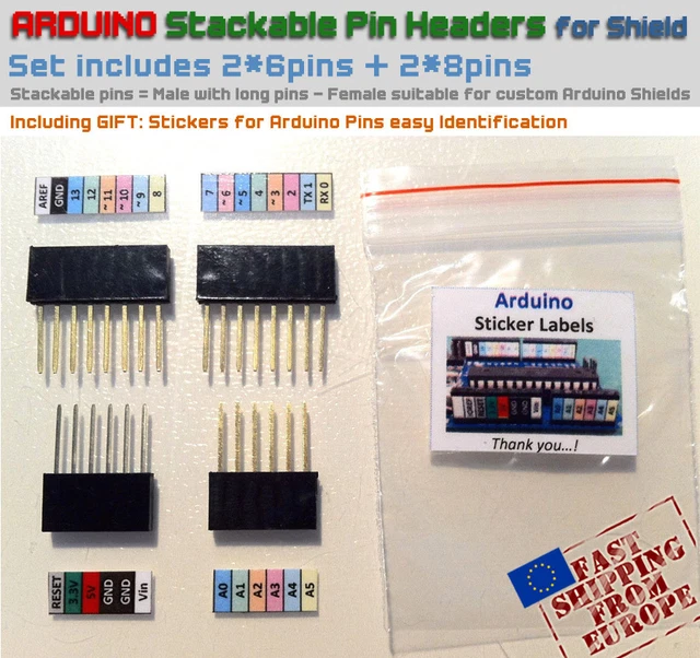 INTESTAZIONE PIN IMPILABILE Arduino per scudo 4 pz (2x6 pin + 2x8 pin ...
