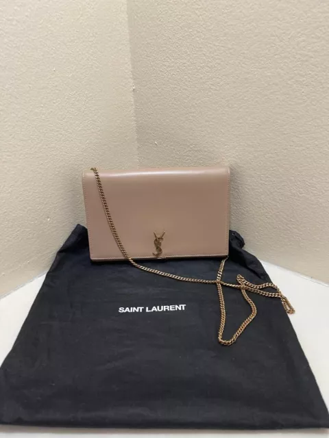 Saint Laurent Dark Beige Chain Wallet Leather Handbag Purse