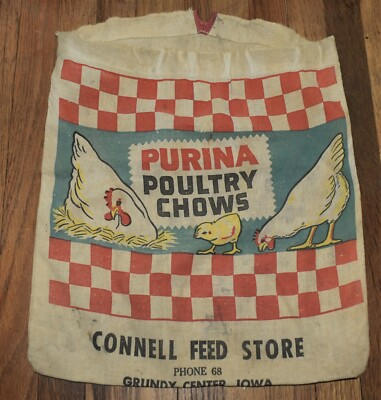 Vintage PURINA POULTRY CHICKEN CHOW GRUNDY CENTER IA ADVERTISING CLOTHES PIN BAG