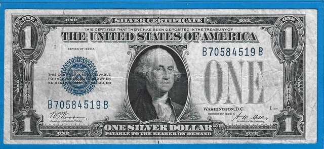 1928 A $1 Silver Certificate Funny Back Note,B/B Block,Blue Seal,Circ VF,Nice!