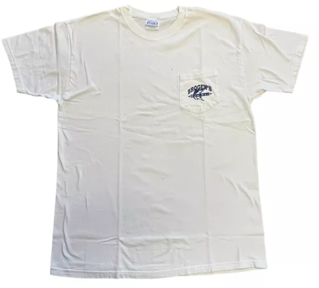 90s Hanes Beefy Adult Size Large Brogen’s Raw Bar Markin Pocket Tshirt White