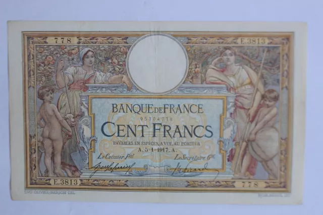Billet 100 Francs Luc Olivier Merson type 1906 sans LOM France (31371)