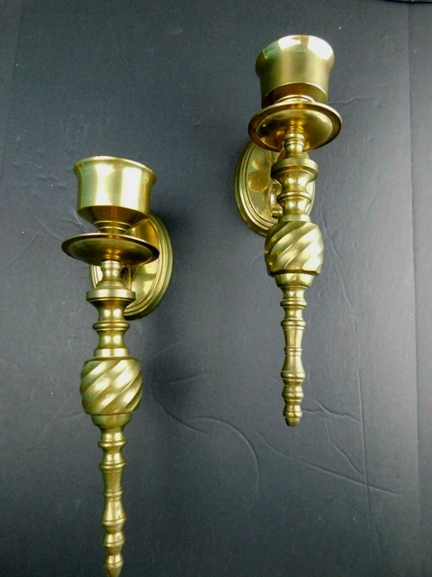 VTG Set of 2 "Pier 1" BRASS Wall Mount CANDLE SCONCES Candlesticks 9-3/4" Tall