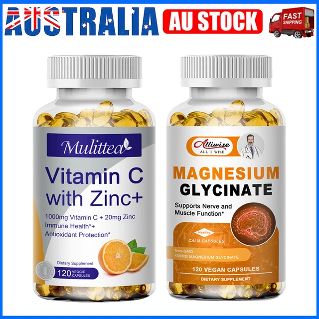 Vitamin C & Zinc | Magnesium Glycine - Immune Support Brain Health Relief Stress