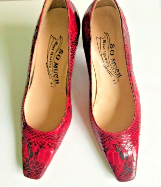 SO MUCH Snake Textured Leather Pumps Shoes High Heel Red Square Toe US 6 NWOT