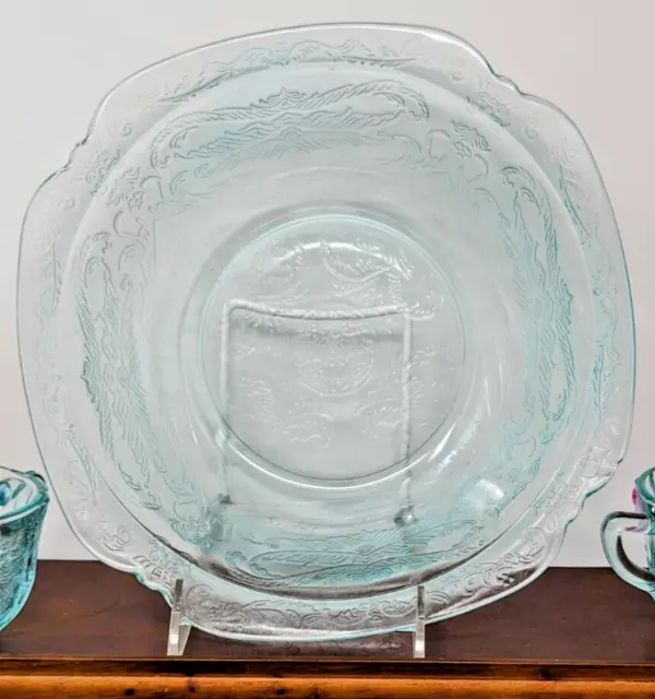 Vintage Aqua Blue Recollection Madrid Depression Glass Serving Bowl