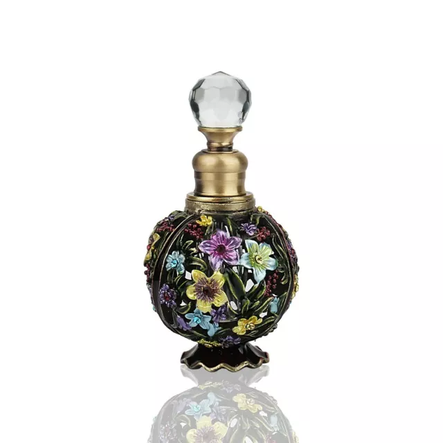 Vintage Flower Glass Perfume Bottle Empty Refillable Painted Enameled Decorative