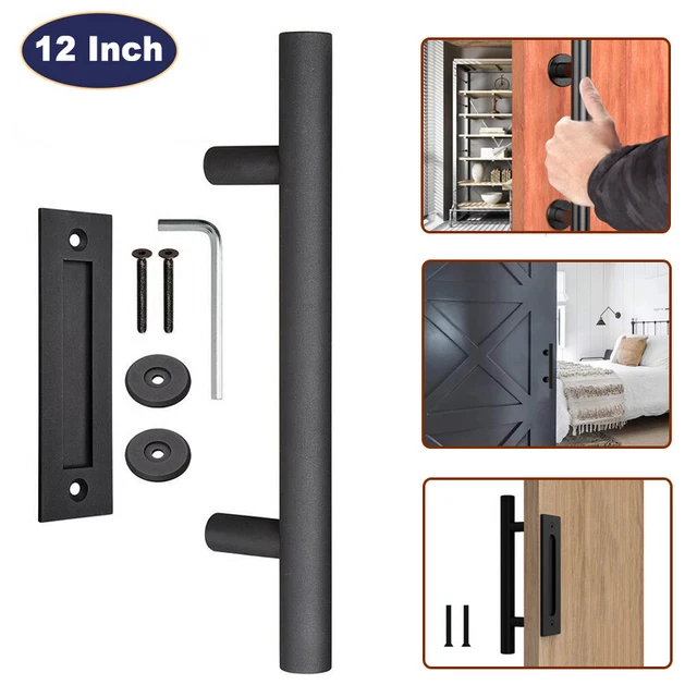 12" Heavy Duty Sliding Barn Door Handle Pull and Flush Hardware Set Round Handle