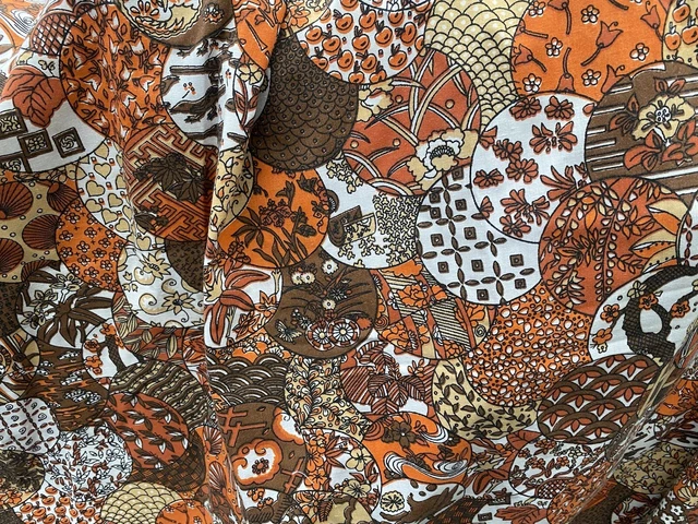 VINTAGE 1950s 1960s 1970s MID CENTURY ORANGE FLORAL RETRO COTTON CURTAINS Vgc