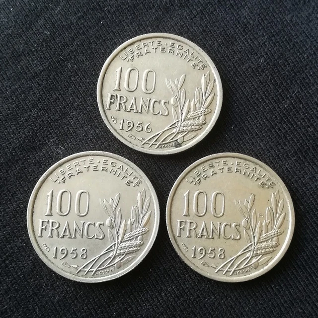 Lot de 3 pièces rares 100 francs Cochet 1956 + 1958 + 1958 B !