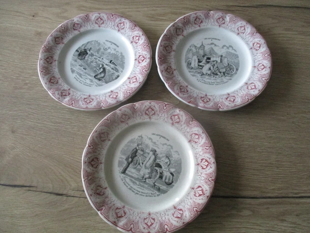 6 assiettes parlantes anciennes en faïence de Creil & Montereau | Selency