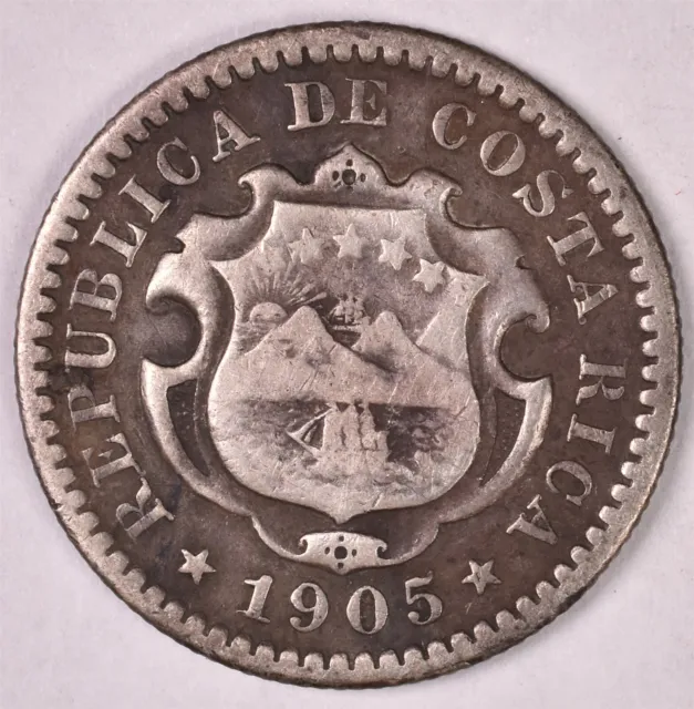 1905 Costa Rica 10 Centimos 2g Silver 0.900