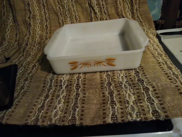 Vintage Anchor Hocking Fire King Square 8" Baking Dish Casserole Wheat Pattern