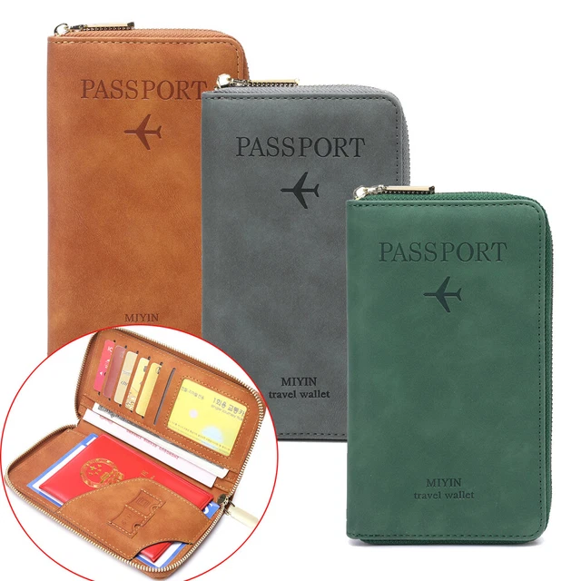 Leather Passport Vaccine Card Passport Holder Travel Safe Rfid Case Cover Wallet