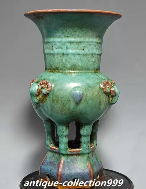 12.5" Old Song Dynasty Jun Kiln Porcelain 3 Head Sheep Goat Bottle Vase Pair