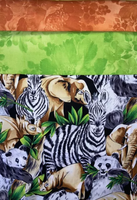 Quilt, Sew, Fabric Kit Stepping UP 45 1/2 " x 60 1/2"  Zebra Elephants, Panda