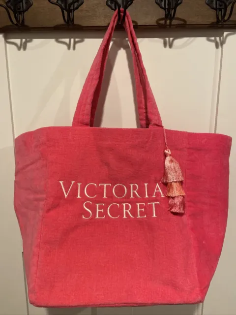 Victoria's Secret 🎀Pink Holiday Travel Summer Beach Terry Tote Bag Tassel Charm