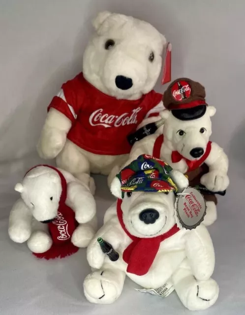 Coca-Cola Christmas Polar Bear Bean Bag Plush Lot Of 4 White And Red