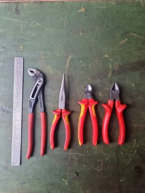 4 Knipex Tools. 10" Waterpump Grips. Long Nose Pliers. 2 Pairs Of Side Cutters