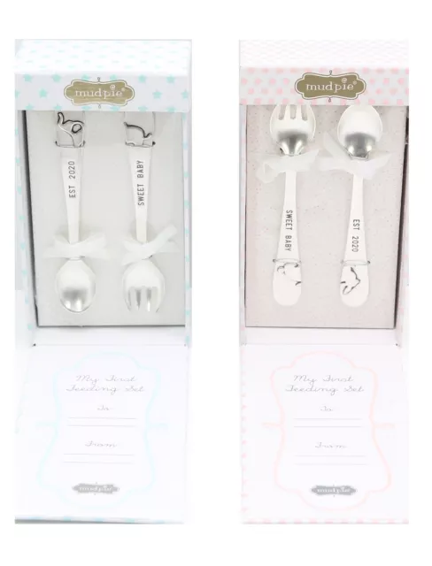 Mud Pie E0 Baby Est. 2020 Fork Spoon My First Feeding Pewter Set Utensils Choose