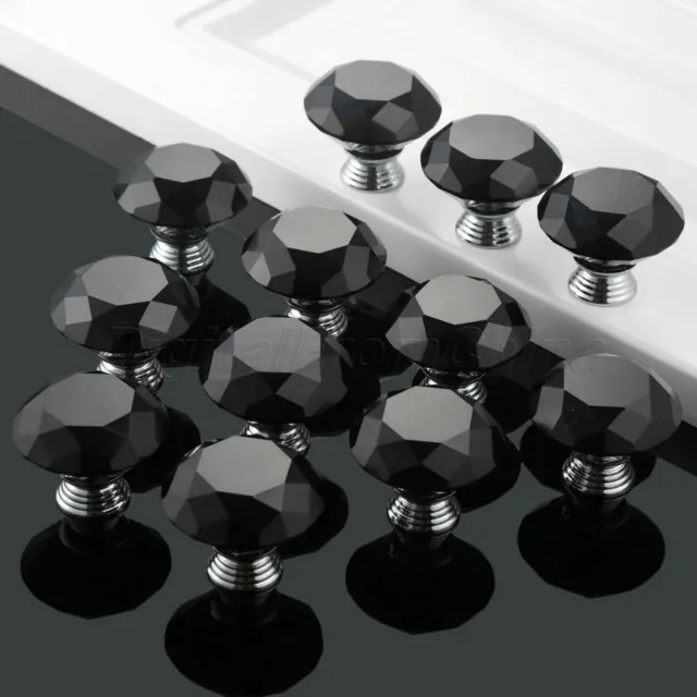 Black Dia 40mm Knobs Handle Cupboard Wardrobe Cabinet Closet Crystal Glass Pull