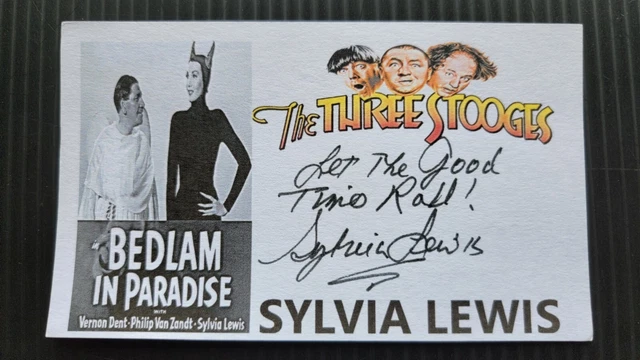 Sylvia Lewis "The Three Stooges: Bedlam In Paradise" Autographed 3X5 Index Card