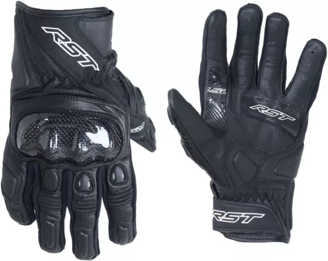 RST Stunt III 3 CE Mid Length Leather Motorcycle Gloves - Black - Next Day