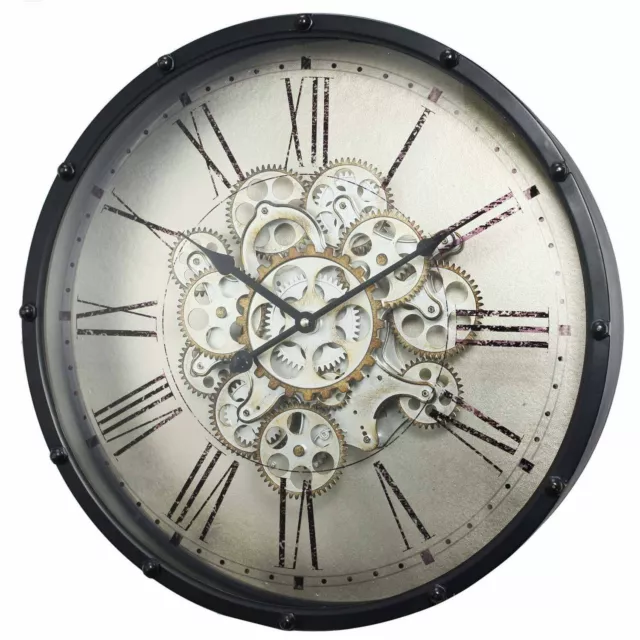 NEW Round Roman Numeral Moving Cogs Wall Clock, 46cm