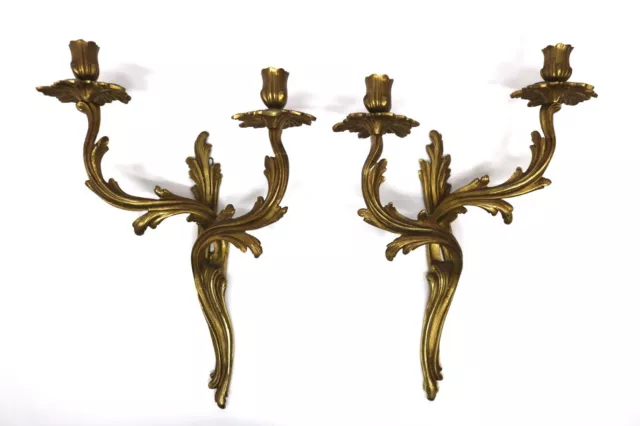 Paar 2flammig Wand Kerzenleuchter Frankreich Bronze Feuervergoldet Louis XV Stil