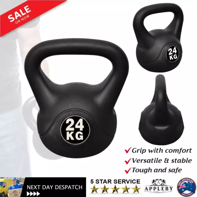 Kettle Bell 24kg Black Compact Lifting Weight Plastic Kettlebell Home Workout