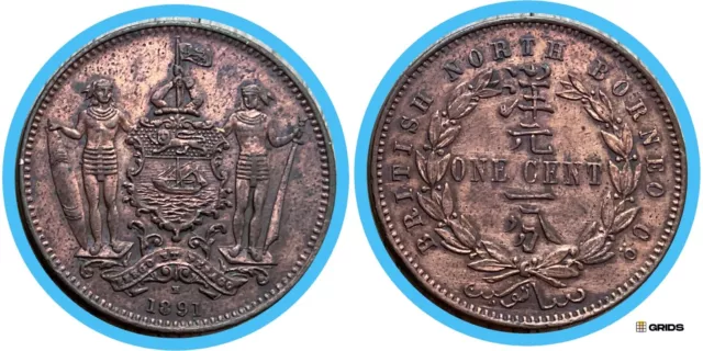 World Coins Collection British North Borneo Company 1891 one cent, bronze