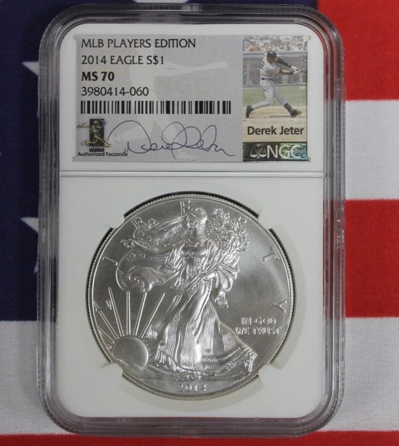 2014 Silver Eagle - MLB Players Edition - Derek Jeter - NGC MS70 (Y890) 2014 Silver Eagle - MLB Players Edition - Derek Jeter - NGC MS70 (Y890)