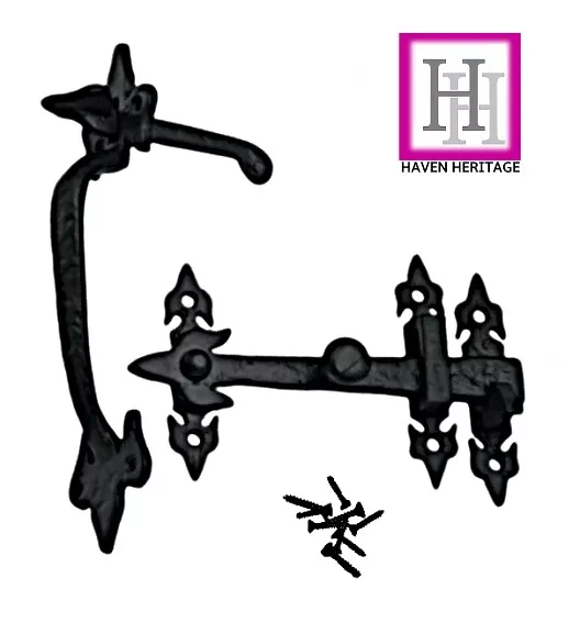 Suffolk Latch Antique Black Fleur De Lys Thumb Latch Cast Iron - Indoor/Outdoor