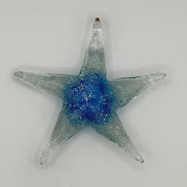 Hand blown Art Glass Star Fish Paperweight Blue With Silver Flecks