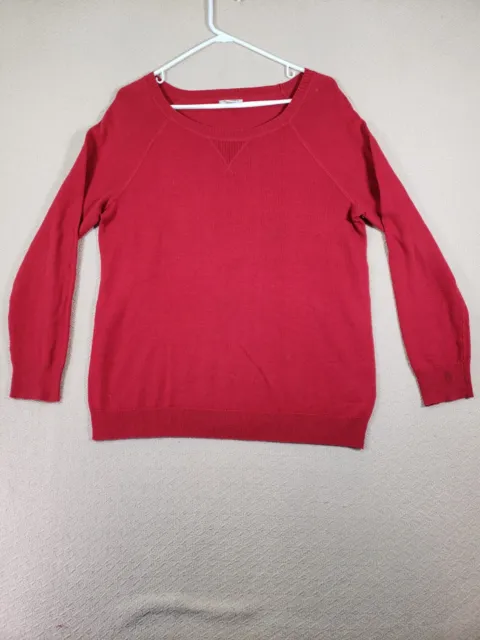 GAP Sweater Womens Medium Red Knit Long Sleeve Cotton Blend Crew Neck Stretch