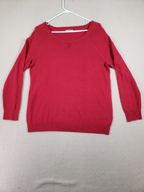 GAP Sweater Womens Medium Red Knit Long Sleeve Cotton Blend Crew Neck Stretch