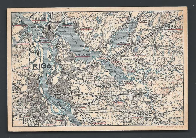 Map postcard Riga Latvia Latvija stamp 1937